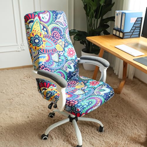 FORCHEER Large Boho Office Chair Cover with Armrests – Stretchable, Zippered Slipcover for Large Chairs