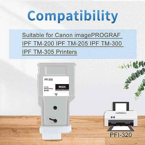 Compatible Ink Cartridge Replacement for Canon PFI-320 PFI320 PFI-320MBK PFI320MBK 300ML for Canon imagePROGRAF IPF TM-200 IPF TM-205 IPF TM-300 IPF TM-305(Matte Black Pigment Ink)
