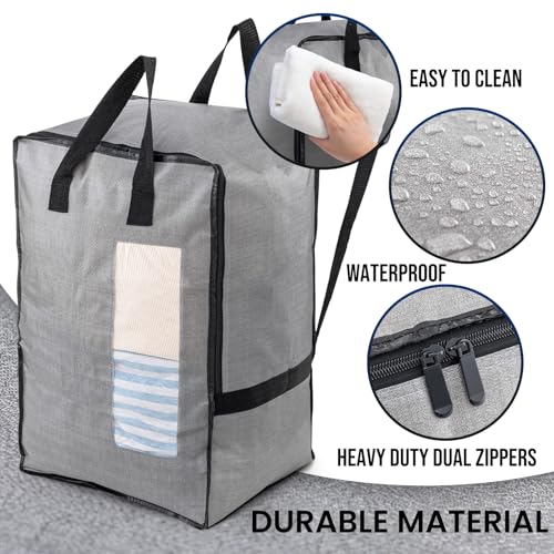 Gray Moving Bags 2 Pack with Adjustable Backpack Straps | Lightweight & Durable Storage