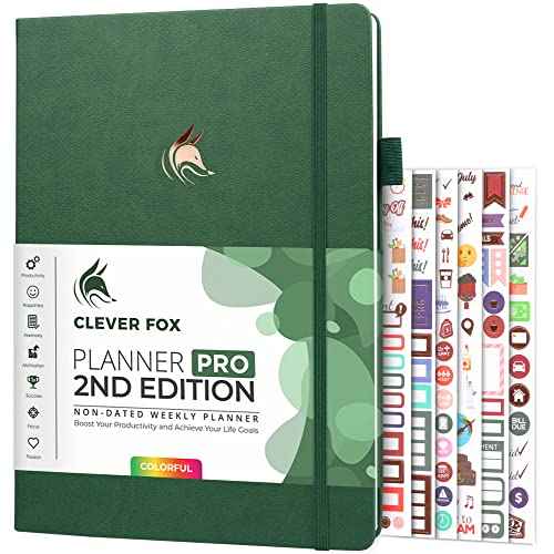 Clever Fox Planner PRO 2nd Edition ? Undated Weekly Agenda Planner for Setting Goals, Tasks & Time Management ? Life Organizer with To-do Lists & Habit Trackers ? Large, 8.5x11¡È (Forest Green)
