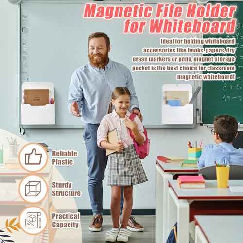 Epakh 6 Pack Magnetic File Holder Magnetic Paper Holder Organizer Wall Mounted Mail Magazine Storage Pockets for Refrigerator, Whiteboard, Office, Classroom, Back to School(White)