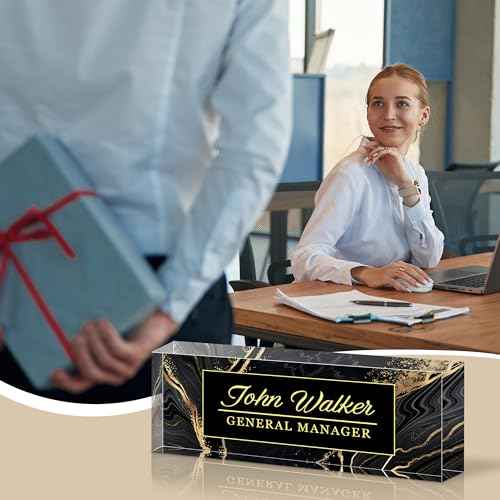 Ship Next Day Personalized Name Plate for Desk, Custom Acrylic Desk Name Sign, Office Appreciation Gifts for Women Men Coworkers Boss Teacher Employee (Black Marble)