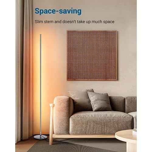 DEWENWILS Floor lamp, 1100Lumen Modern Dimmable Corner Floor Lamp with 3000K Warm Light & Foot Switch, 57.5" Tall Standing Lamp for Living Room, Bedroom, Silver