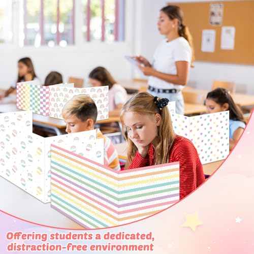 Pastel Rainbow Desk Dividers for Students Classroom Privacy Shields - 30 Pack