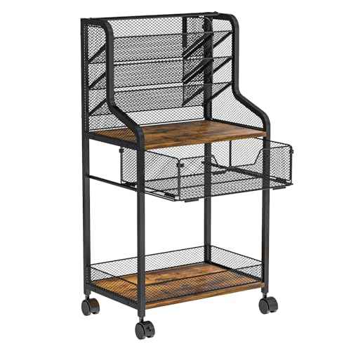 6-Tier Rolling Bathroom Storage Cart with Mesh Drawer, Metal Utility Cart with Lockable Wheels for Towels, Toiletries, and Cleaning Supplies, Organization Cart for Bathroom, Kitchen, Laundry