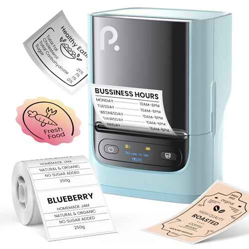 POLONO PM220S Label Maker Machine with Tape, 2 Inch Bluethooth Portable Thermal Label Printer for Small Business, Office, Home, Address, Logo Label, Sticker Printer for Phone/Tablet/PC, Blue