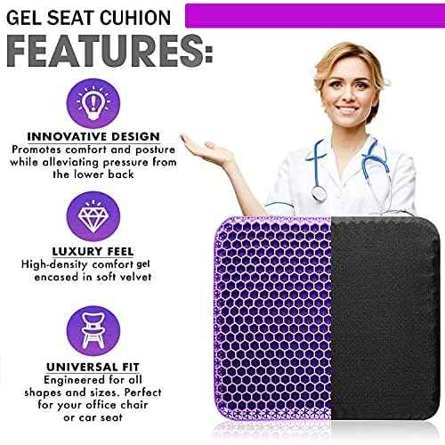 Gel Seat Cushion for Long Sitting Pressure Relief (Super Large & Thick) - Non-Slip Gel Chair Cushion for Back, Sciatica, Tailbone Pain Relief - Seat Cushion for Office Desk Chair, Car, Wheelchair