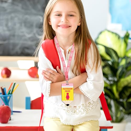 Classroom Hall Passes with Lanyards - 6 Pack, Wooden & Colorful Polyester Straps