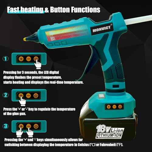MONVICT 100W Cordless Glue Gun for Makita 18V Battery, Upgraded Digital Temperature Adjustable Handheld Electric Power Full Size Heavy Duty Hot Glue Gun with 10 Glue Sticks (Battery Not Included)