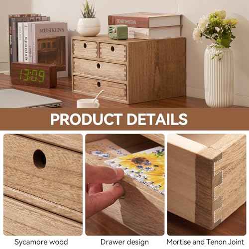 Kirigen Wood Desktop Storage Cabinet/Workspace Document Office necessity Organizer with 4 Drawers/Home,office Letter Mail Sorter with 3 levels/Hold Makeup Box (BR, 3-layer &4 drawers) Dark brown
