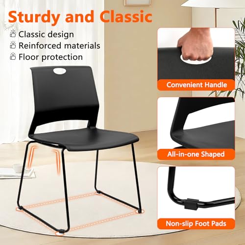 KLASIKA 4-Pack Stacking Chairs with Back, Black – Stackable Conference/Waiting Room Chairs