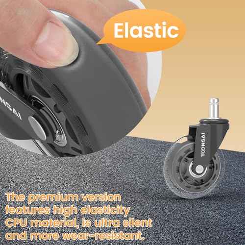 3 Inch Heavy Duty Office Chair Wheels,(Stem7/16-7/8), Replacement Rubber Caster Wheel, Set of 5,Silent, Smooth-Gliding, for Hardwood Flooring, Carpet Flooring,-(Not for 1KEA Chairs)