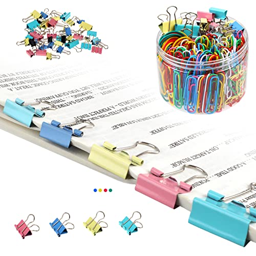 Joyberg 170 Pcs Binder Clips, Paper Clips & Rubber Bands Office Set – Assorted Sizes, Mixed