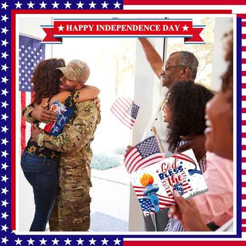 200 Sets Patriotic Greeting Card with Envelopes Stickers 8 Designs American Flag Thank You Cards 4th of July USA Gifts Cards for Party Independence Day Veterans(Patriotic)