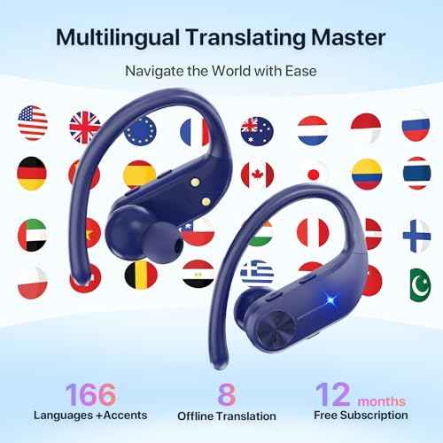 AI Translation Earbuds Real-Time: 166 Languages Audifonos Traductores Ingl?s Espa?ol, 60 Hours Battery - Seamless Translator Headphones for Travel Business Learning, iOS & Android Support Blue