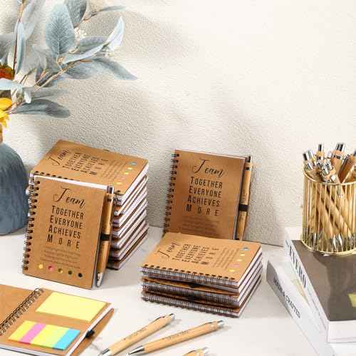 Jetec 25 Sets Inspirational Notebooks Bulk Christmas Employee Appreciation Gifts Spiral Notebook with Sticky Notepad Bamboo Pens for Xmas Thanksgiving Coworker Student Nurse Staff (Team)