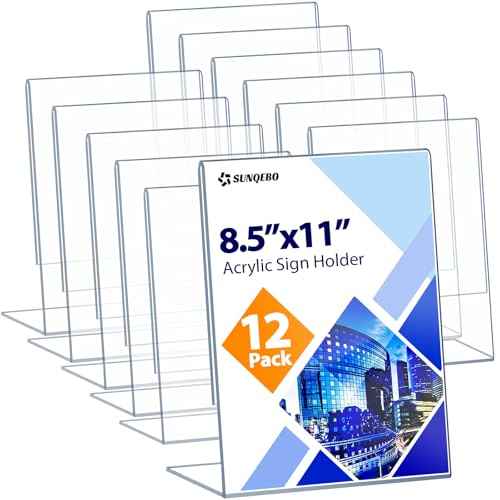 12 Pack Acrylic Sign Holder 8.5 x 11, Clear Desktop Acrylic Display Stands, L Shape Sign Holder, Plastic Flyer Stand for Displaying Posters Picture Flyers Menu