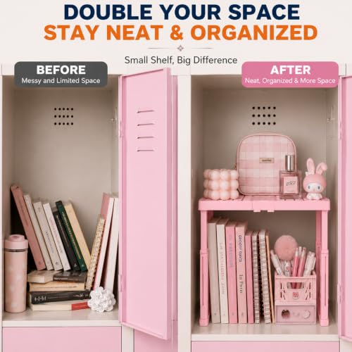 Svartur Pink Adjustable Locker Shelf - Stackable & Space-Saving Organizer for School, Gym & Office Lockers