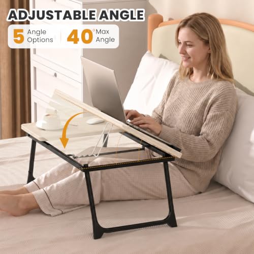 OYKTVB Beige Adjustable Bed Laptop Desk with Cup Holder & 5-Angle Tilt