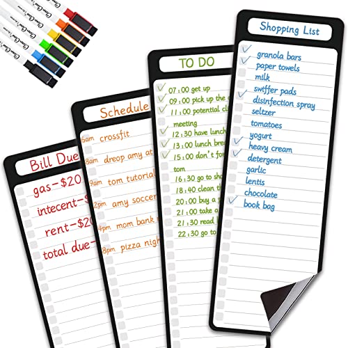 Clever Clean 4-Pack Magnetic Dry Erase List Boards with Markers - Flat Wall Mount