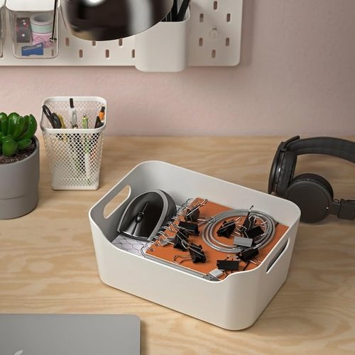 UPPDATERA Storage Box – 9 ½ x 6 ¾" White Plastic Organizer Bin | Stackable Drawer Organizer for Kitchen, Bathroom, Office, or Craft Supplies