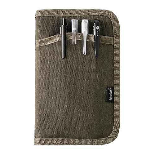 Journal Cover for Field Notes & Moleskine Cahier 3.5 x 5.5, Waxed Canvas Notebook Planner Sketchbook Cover with Zipper Pen Holder (Olive)