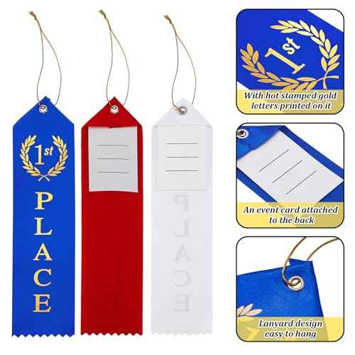 Kenning 150 Pieces Track Award Ribbons 1st, 2nd, 3rd, 4th, 5th Trophy Place Flat Carded Set Prize Contest Award Ribbons with Event Card and Rope for Competition Event Contests Activities