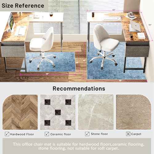 Office Chair Mat, 48¡±X60¡± Non-Slip Backing Desk Chair Mat for Hardwood Floor,Heavy Duty Computer Chair Mat,Low Pile & Smooth Gliding Floor Mat for Office Chair, Easy to Clean Office Rug(Blue-White)