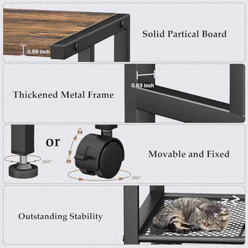 Printer Cart with Wheels,Small Printer Stand with Storage, Printer Table for Home Office, 3 Tier Cart with Adjustable Shelf, Supports Up to 80 Lbs for Home Office, Kitchen, Living Room