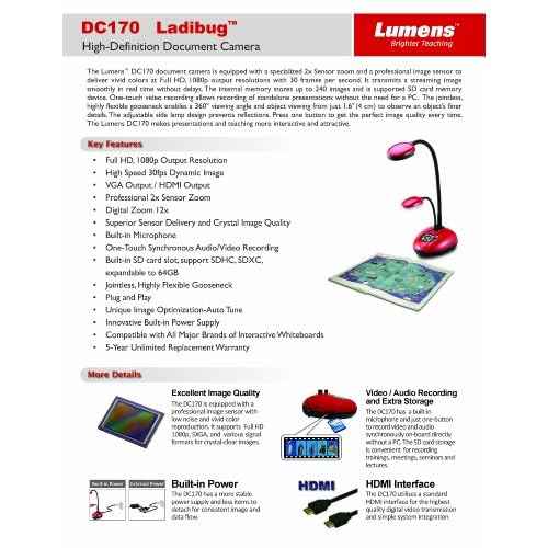Lumens DC170 Ladibug Document Camera Portable Full 1080p HDMI