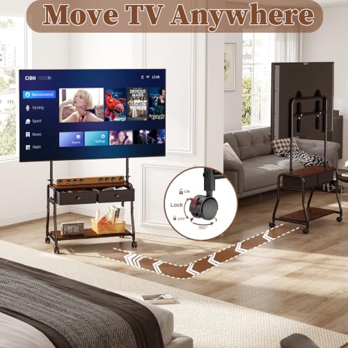 Rolling TV Stand with Mount for 32–65 Inch TVs – Mobile TV Cart with Wheels, Adjustable Height, Storage Shelf & Drawer