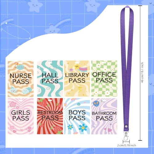 Chambom 8 Sets Classroom Hall Passes with Lanyards - Unbreakable Wooden Student Passes for Bathroom, Library, Nurse, Office, Classroom Supplies
