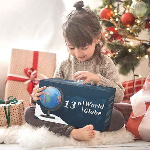 13" Globe for Children & Adults, Interactive World Globe for Kids with Stable Heavy Metal Base, HD Waterproof & Writable Surface, Educational STEM Learning Toy, Classroom Teaching Gift