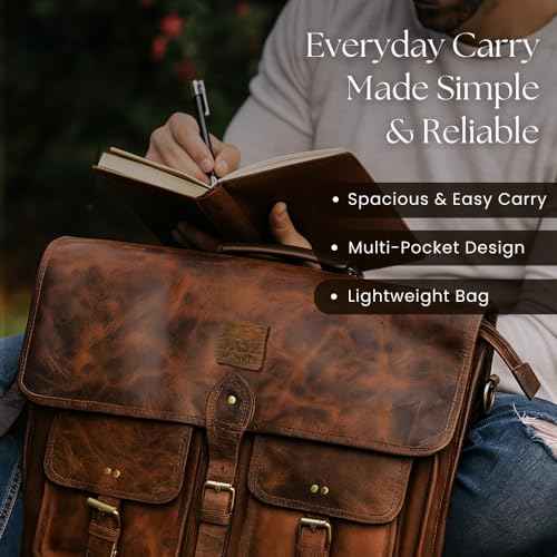 Genuine Leather Laptop Bag for Men - Stylish & Spacious Briefcase - Professional & Luxurious Satchel for Work