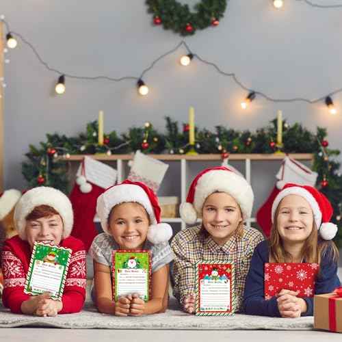 Harloon 150 Pcs Letter to Santa Writing Kit Christmas Wish List Snowman Elf Xmas Letter Paper Stationery with Sticker Nice Naughty Snowflake Envelopes Christmas List for Holiday Greeting Supplies