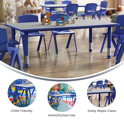Flash Furniture Kids Blue/Gray Plastic Activity Table Set of 1 - Adjustable Height, Seats 6