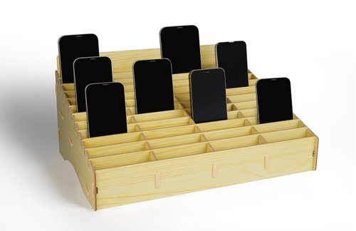 HengTianMei 48 Grid Classroom Cell Phone Holder, 48 Grid Cell Phone Storage Box for Student Management, Wooden Calculator Organizer Caddy for School Office