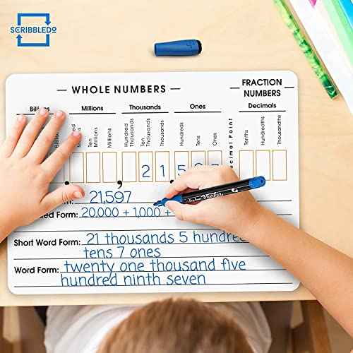 SCRIBBLEDO 10 Pack Place Value Board 9" x 12" Double Sided Dry Erase Boards for Kids for Teaching Place Values from Billions to Decimal Numbers Math Manipulative Lapboard for Teachers School Classroom