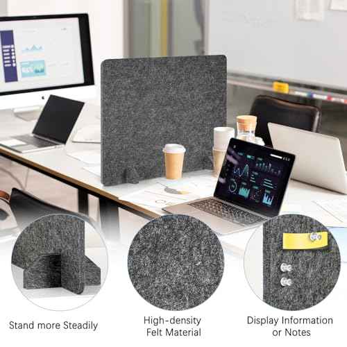 2 Pack Acoustic Desk Dividers - 24" x 20" Freestanding Privacy Panels Set with Noise - Reducing Design Cubicle Sound Proof, Ideal for Office, Classroom, and Home (Dark Gray)