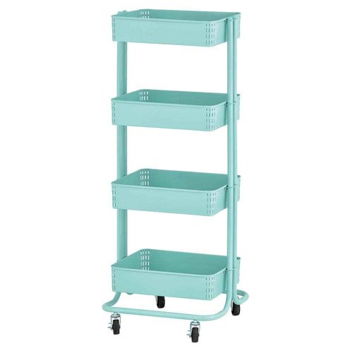 ECR4Kids 4-Tier Metal Rolling Utility Cart, Multipurpose Storage, Teal