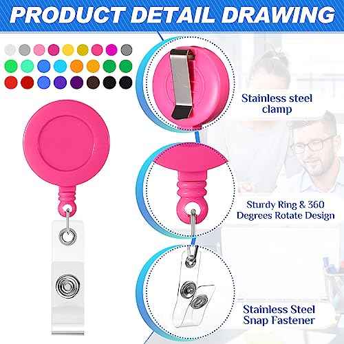 Harloon 150 Pcs Badge Reels Retractable Badges Holder Back to School Retractable ID Clip 27.6 Inches Hanging Holder Reels for Teacher Students ID Keychain Whistles Lanyards, 25 Colors