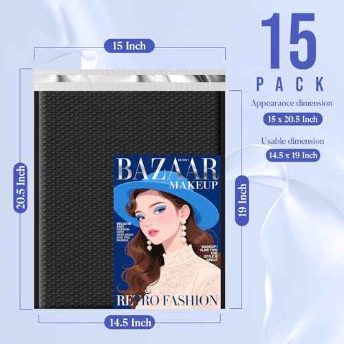 Fuxury Extra Large Bubble Mailers 14.5x19 Inch 15 Pack Seal Seal Black Bubble Envelopes Waterproof #7 Padded Envelopes Opaque Cushioning Mailer for Shipping Clothes, Books
