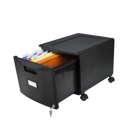 Storex Plastic One-Drawer File Cabinet – Locking Document Organizer with Casters for Home and Office, Black, 1-Pack (61264A01C)