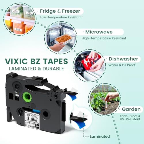 Vixic Label Maker, D210S Label Maker Machine with 4 Laminated Tapes, 12mm Labeler Labelmaker with QWERTY Keyboard, Print Different Fonts Frame Barcode for Home Office School, Green