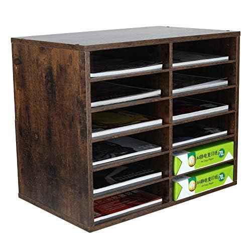 EasyPAG Mail Organizer Countertop, Wood Literature Organizer, Student Classroom Mailbox for School, Desktop Paper Sorter for Office Home, 12 Compartments, Archaize