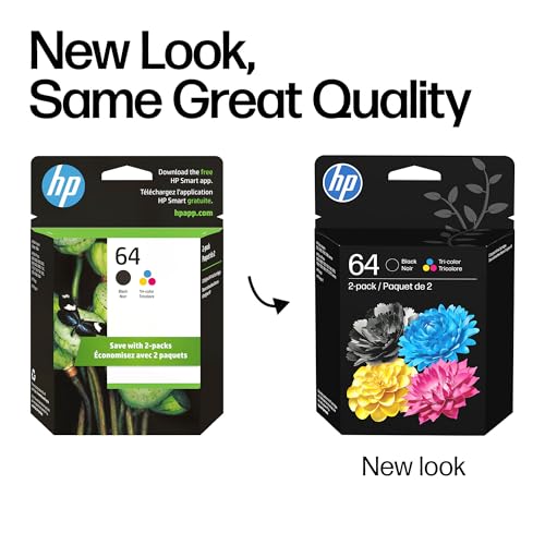 HP 64 Ink Cartridges Black & Tri-Color Combo Pack for Envy Inspire & Tango Series - Includes Black + CMY