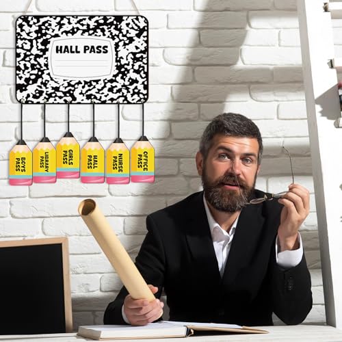 Fullhawl Classroom Hall Pass Set with Chalkboard & Pencil-Shaped Passes, 7 Pieces
