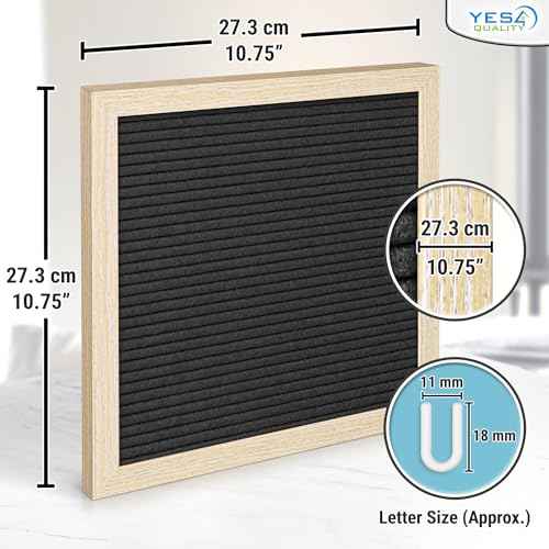 Felt Letter Board - 10x10¡±, Black - 170 Letters, Numbers & Emojis for Celebrations & Announcements - Customizable Message Letterboard w/Wooden Frame for Home Decor & Office Use - by Yes4Quality