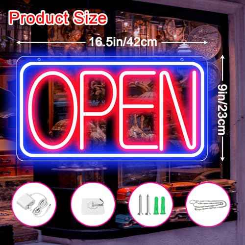 16.5" X 9" Led Neon Open Signs for Business Ultra Bright Plug In Electric Light Up Open Signs with ON/OFF Switch and 12V/2A AC Adapter for Storefront Window Bar Salon Coffee Stores (Horizontal)