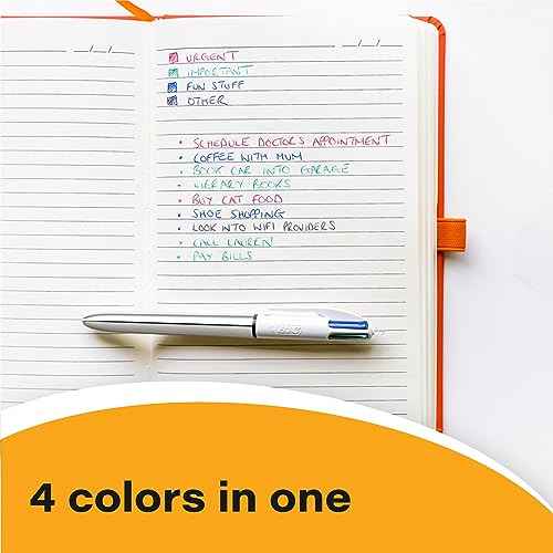 BIC 4 Color Shine Retractable Ballpoint Pen with Long-Lasting Ink and 1.0 mm Medium Point, 3-Count in Assorted Ink